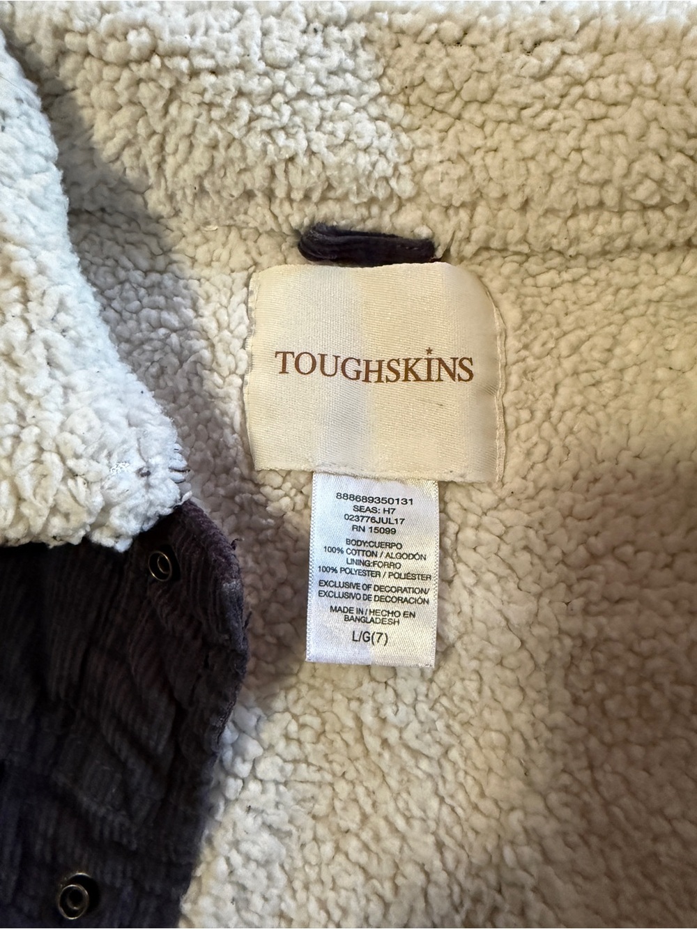 Toughskins Cream Sherpa Jacket with Dark Brown Trim